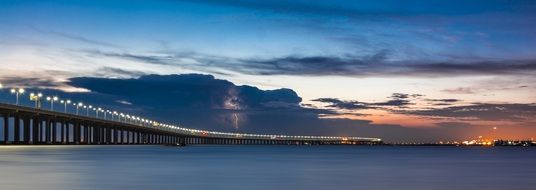 King Fahd Causeway in Sea at Sunset, saudi arabia