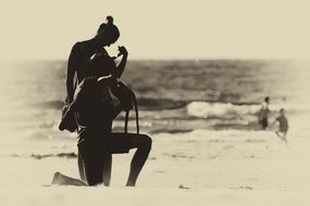 black and white photo on the beach