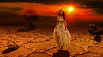 Woman in the drought under the sun clipart