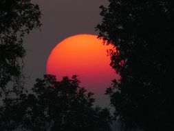 red-hot sun at sunset