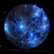 Blue shining planet in the space