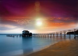 house on the pier in the ocean drawing