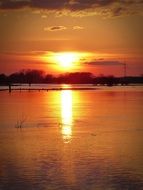 setting sun on the lake