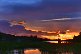 twilight sunset over a lake in canada