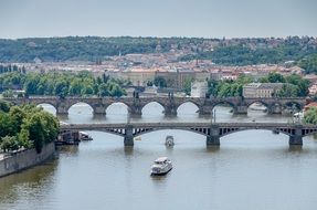 view of the river with bridges in prague