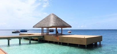 landscape of Beach with boats on Maldives