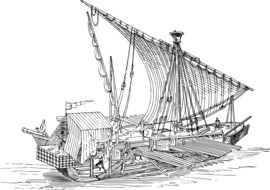 drawing of a sailing ship in ocean