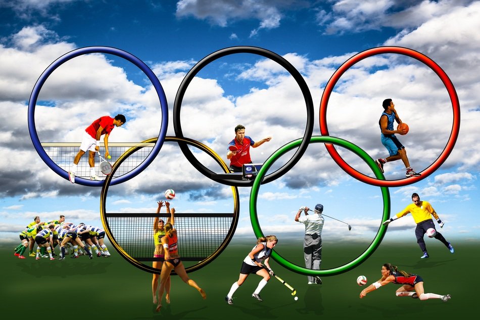 image of athletes and olympic rings