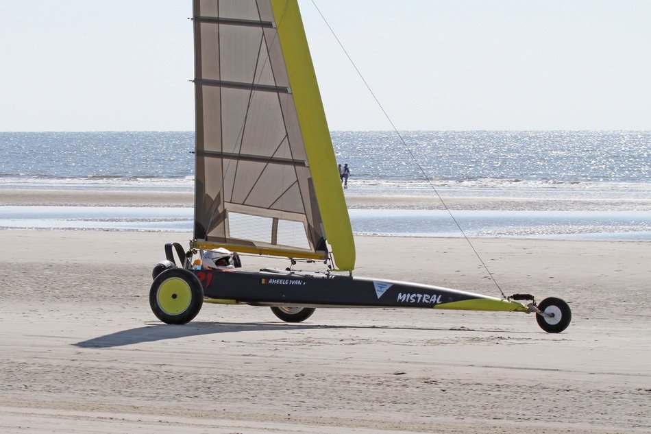 mistral sandyacht on beach, germany, nordfriesland