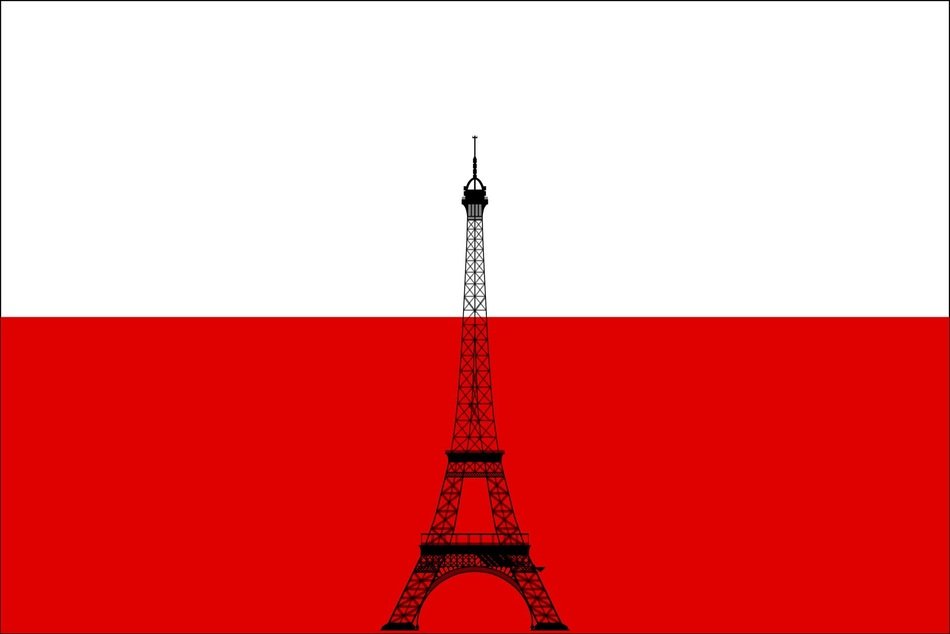 Eiffel tower at the background of the flag of poland