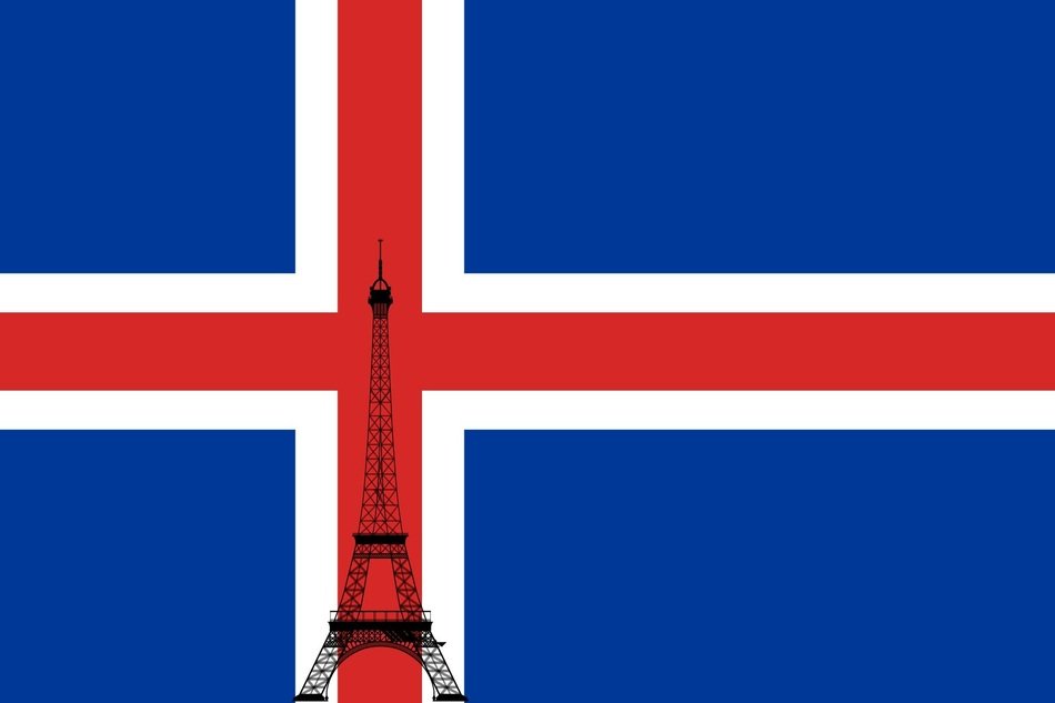 Eiffel tower at the background of the flag of Iceland