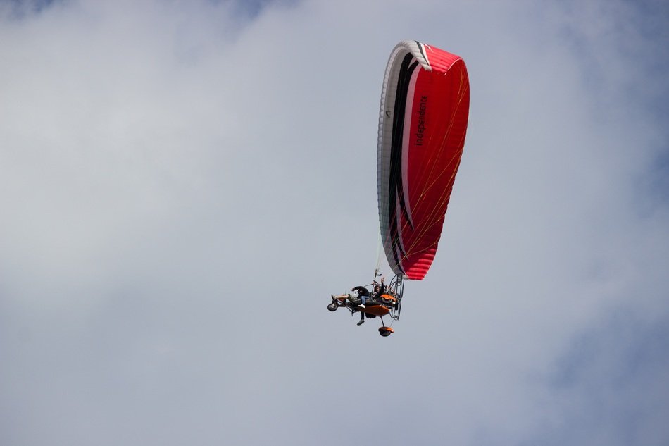 paraglider in flight in the sky