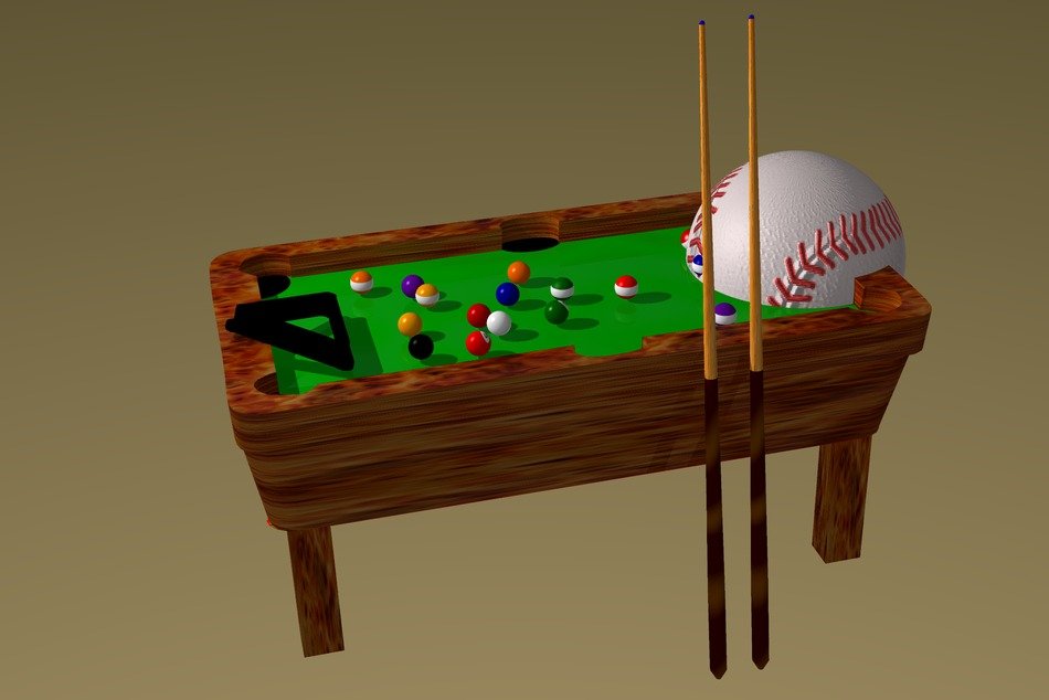 baseball ball in Billiard table, 3D render