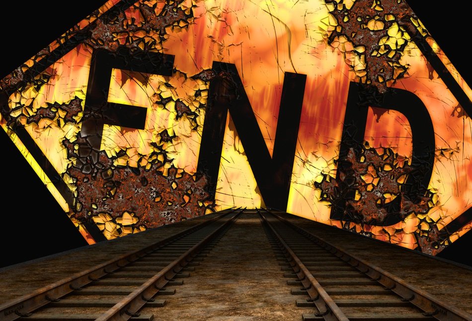Road sign to the end of the railway track.