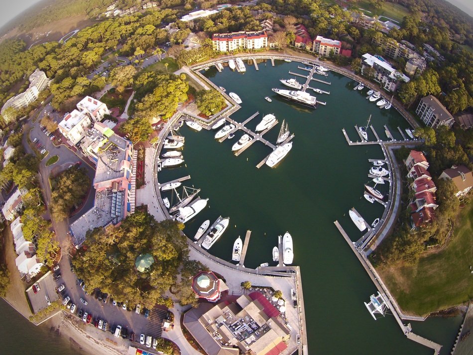 view from the sky to the boats in the port