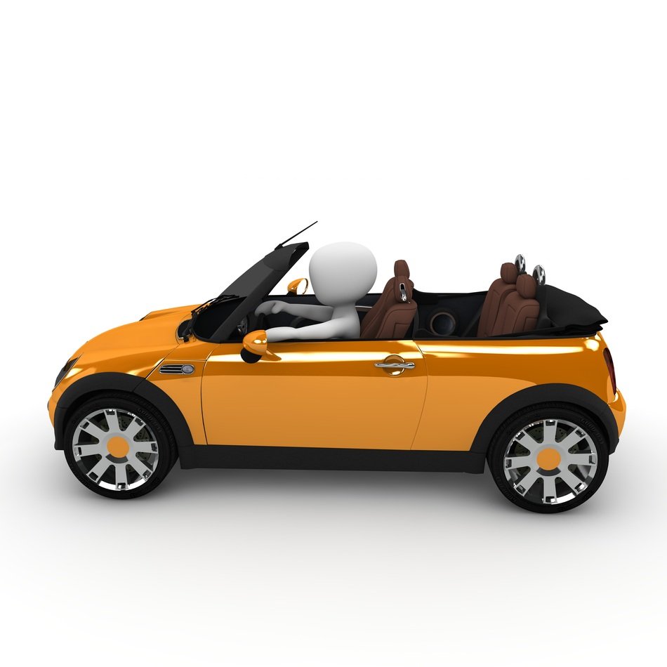 Figurine of a man in a mini convertible