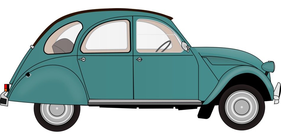 drawing of a blue french car