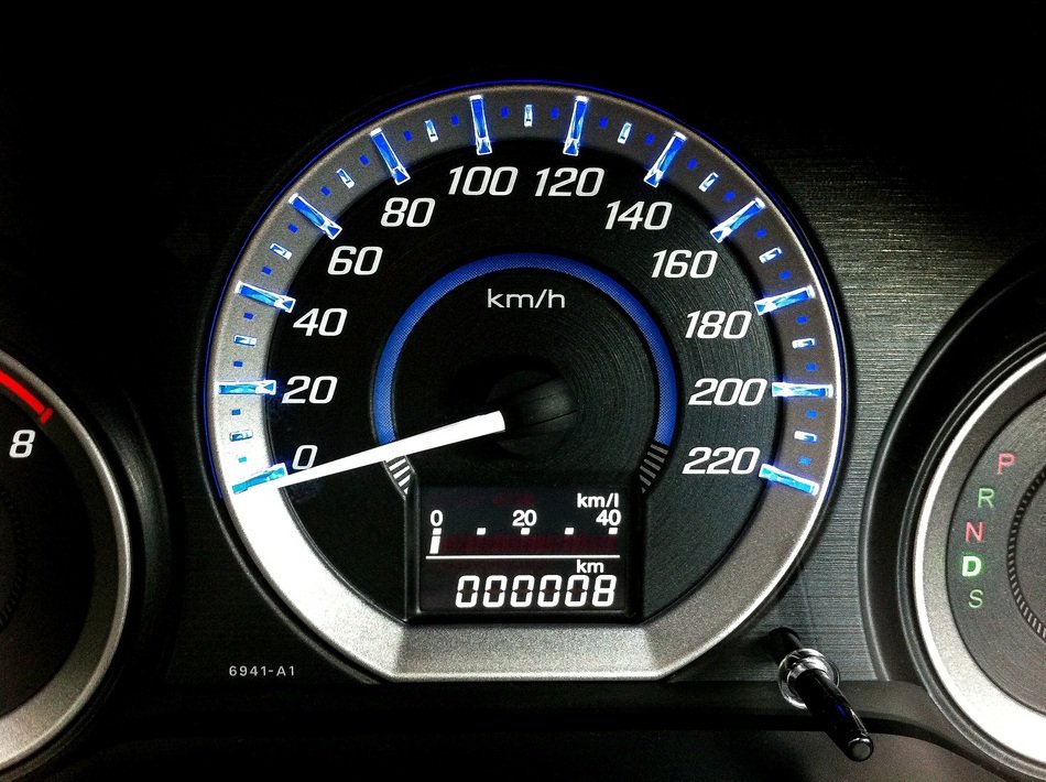 Car speedometer with blue lights