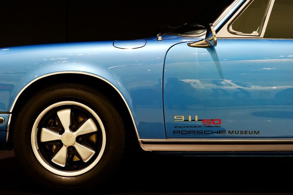 blue car at The Porsche Museum