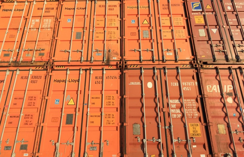 orange containers in the port of Antwerp