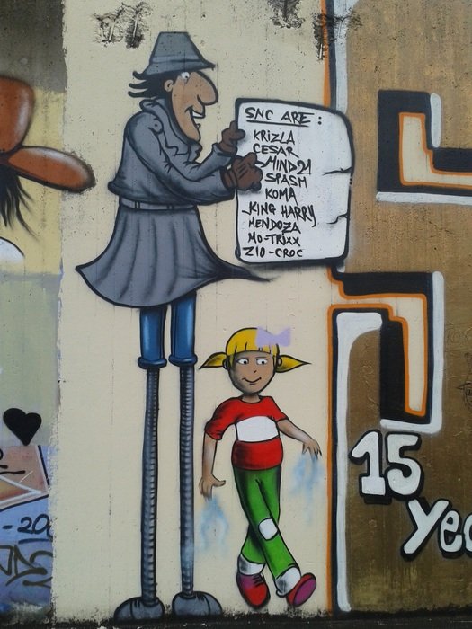 mural street art with cartoon characters