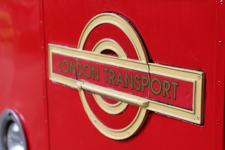 London transport as a sign on a vintage car