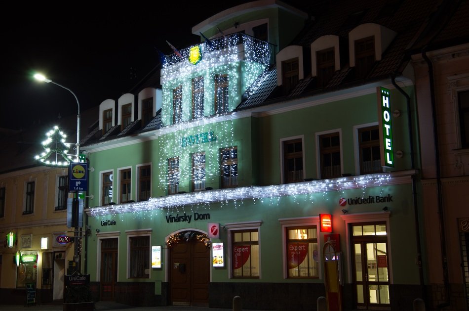 Christmas lights on a city street