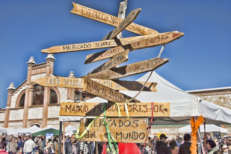 wooden signs on the market in Madrid