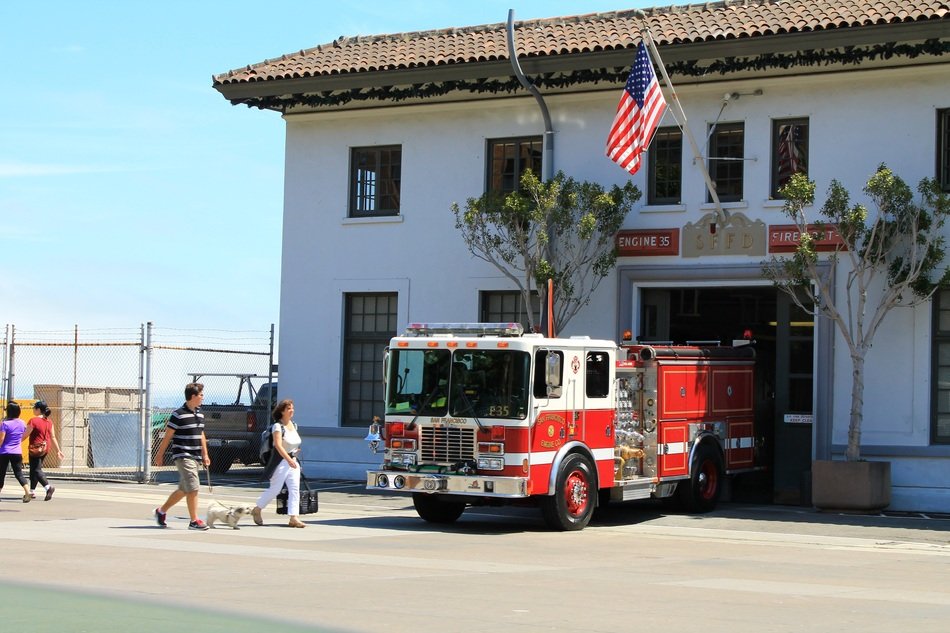 Fire truck near the barracks
