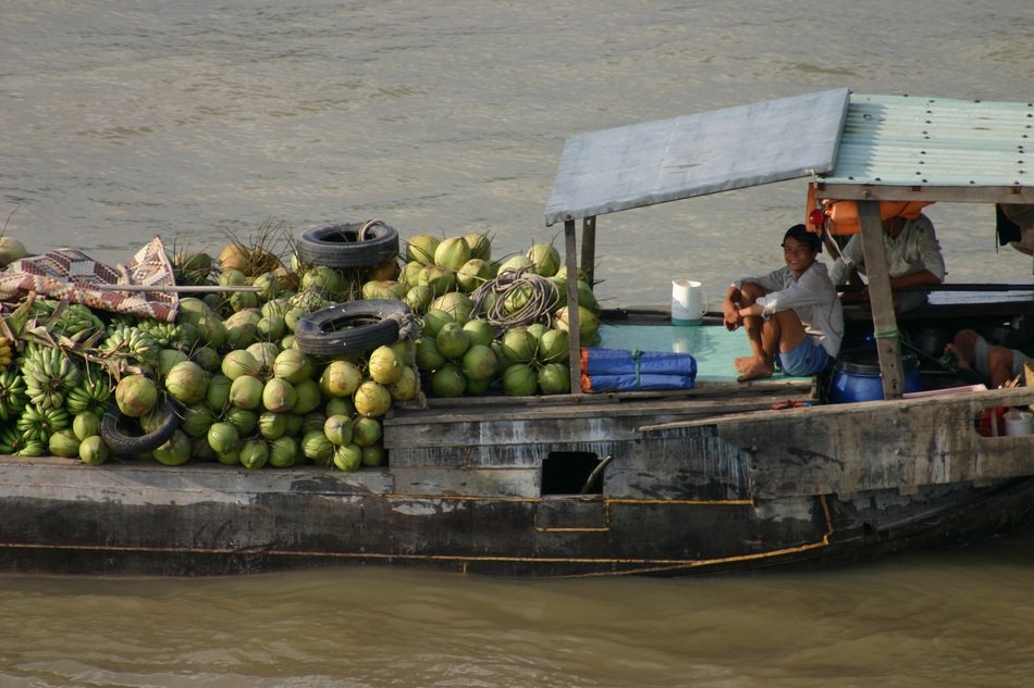 Selling fruit by boat in Asia