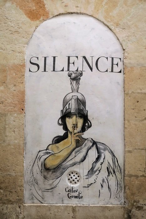 inscription 'Silence' like a street mural