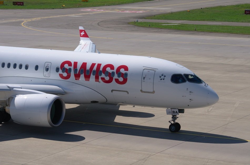 airliner of swiss airlines on the runway