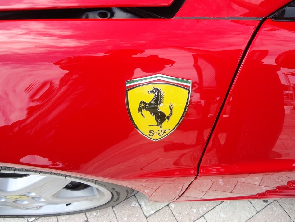 Logo of Ferrari on the colorful car