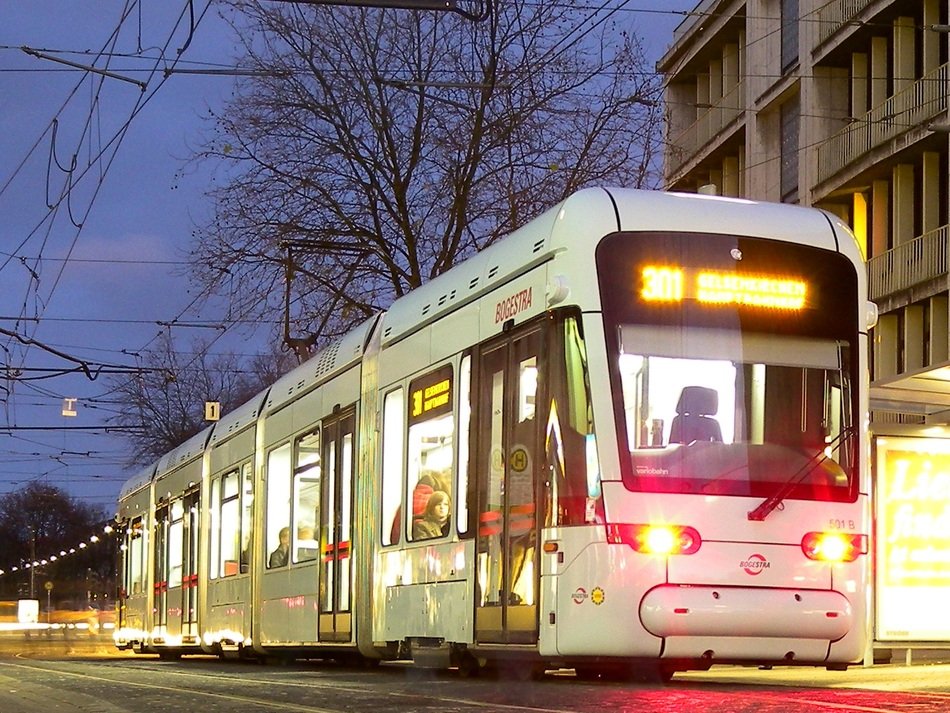 tram on the night street of bochum