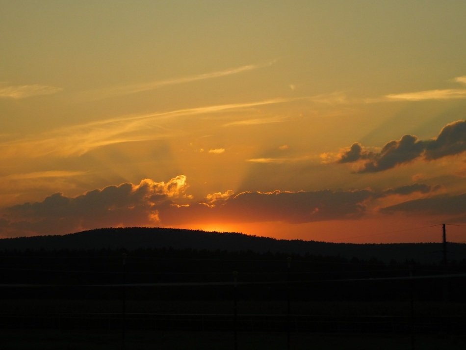 sunset afterglow behind the mountain