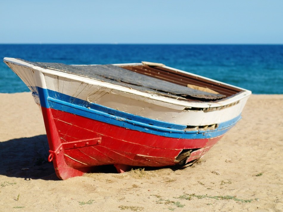 Blue and red boat