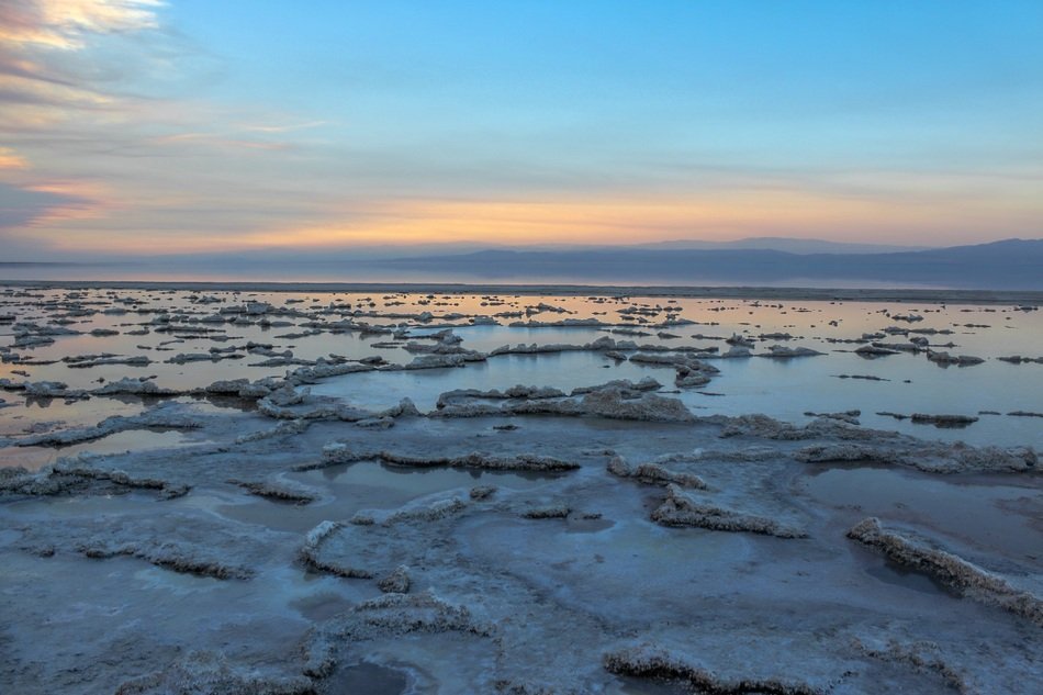 ice on ocean at dusk