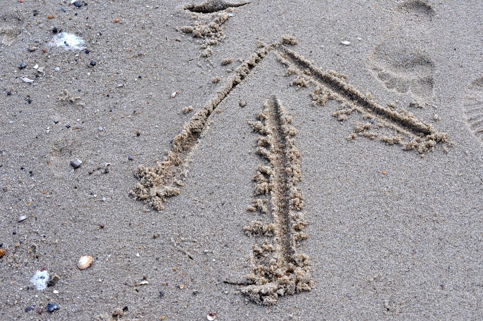 footprints and arrow in the sand
