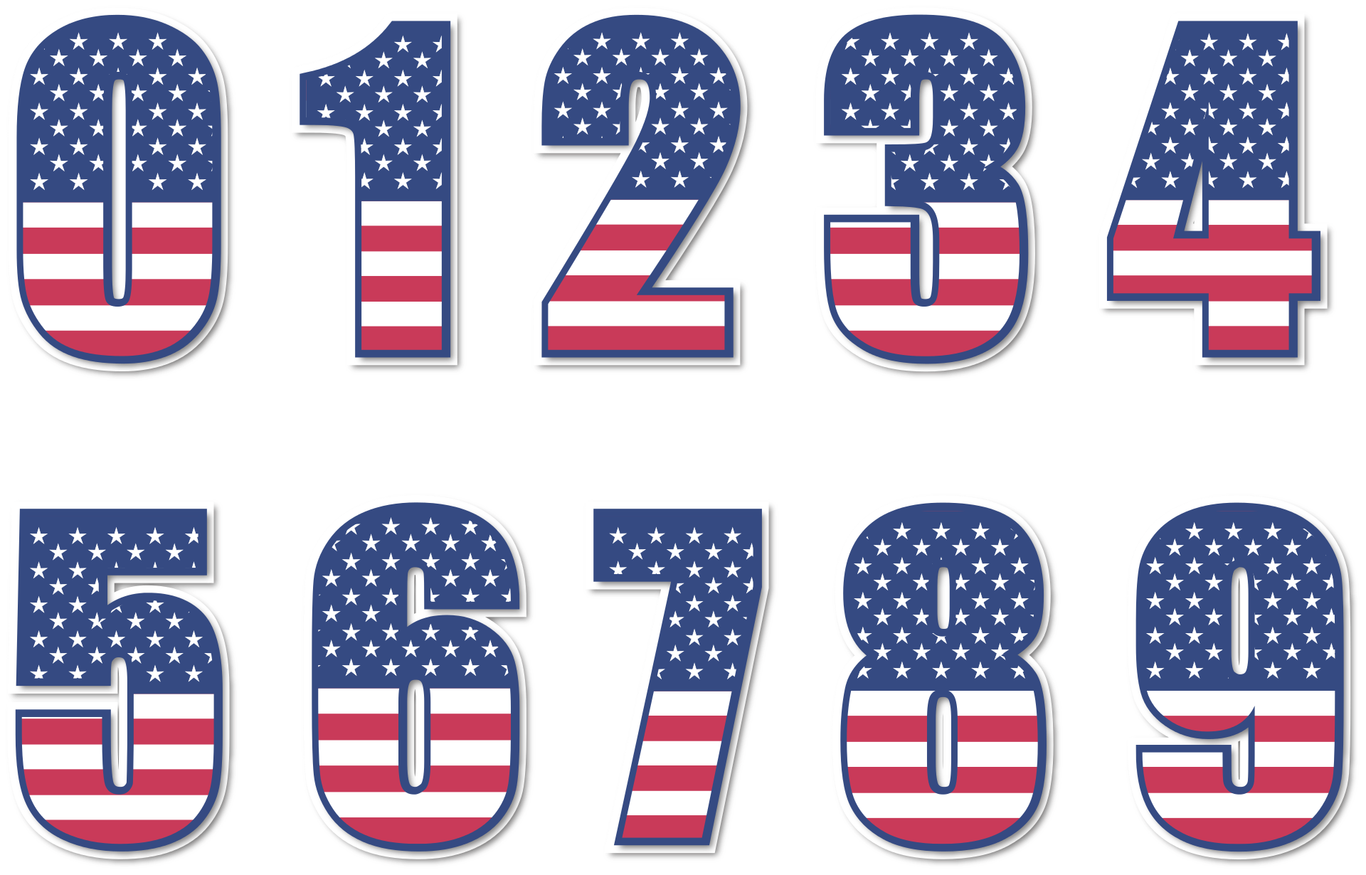 Numbers from 1 to 9 in american flag colors free image download