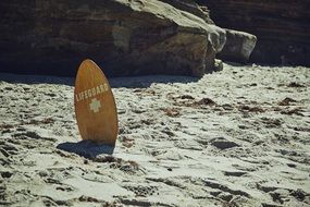 Rescue surfboard on the beach