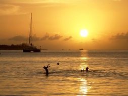 Sun above calm glossy Ocean, Caribbean, Jamaica