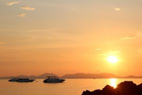landscape of Sailing Boats at the sunset