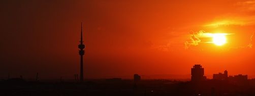 Sunset Munich Tv Tower at beautiful and colorful sunset