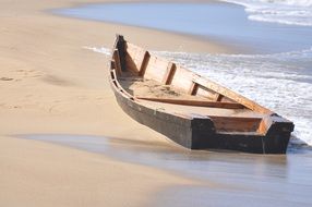 boat after wreck on the sandy shore