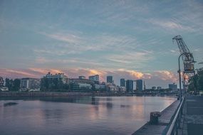 panorama of the port of hamburg at sunset