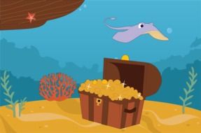 chest of gold at the bottom of the ocean as a graphic image