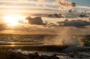 gorgeos sunset above stormy Baltic Sea
