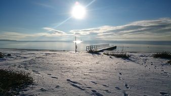 snowy beach, winter