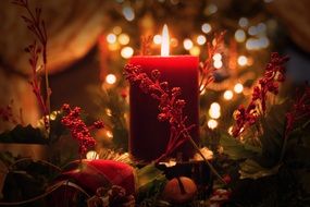 Christmas red Candle in romantic lighting