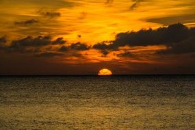 orange sunset on the horizon over the Baltic Sea, denmark, bornholm